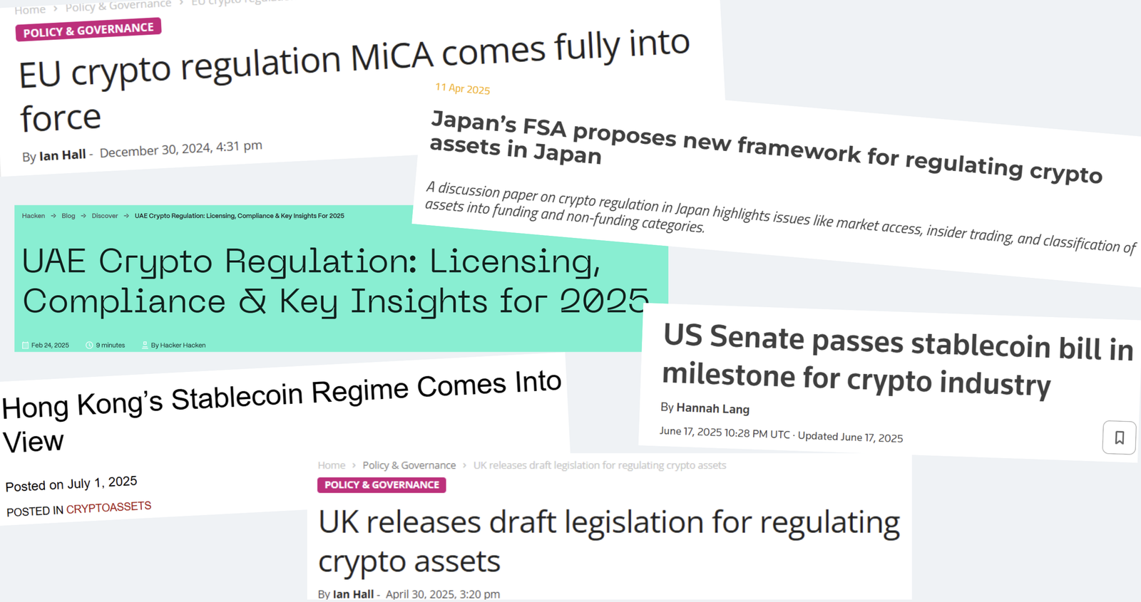 Collage of crypto regulation news headlines